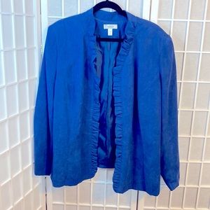 Dressbarn Woman’s Blazer Blue Faux Suede Long Sleeve Size 20